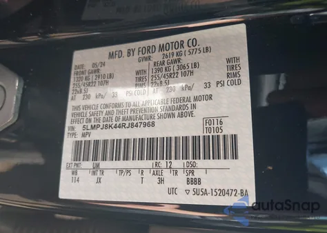 2024 Lincoln Nautilus Reserve z USA, uszkodzony, nr VIN 5LMPJ8K44RJ847968